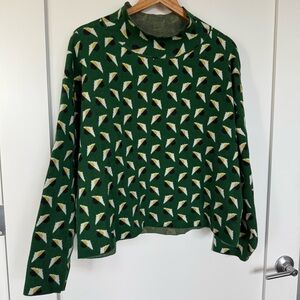 Anthropologie Green Patterned Turtleneck Sweater